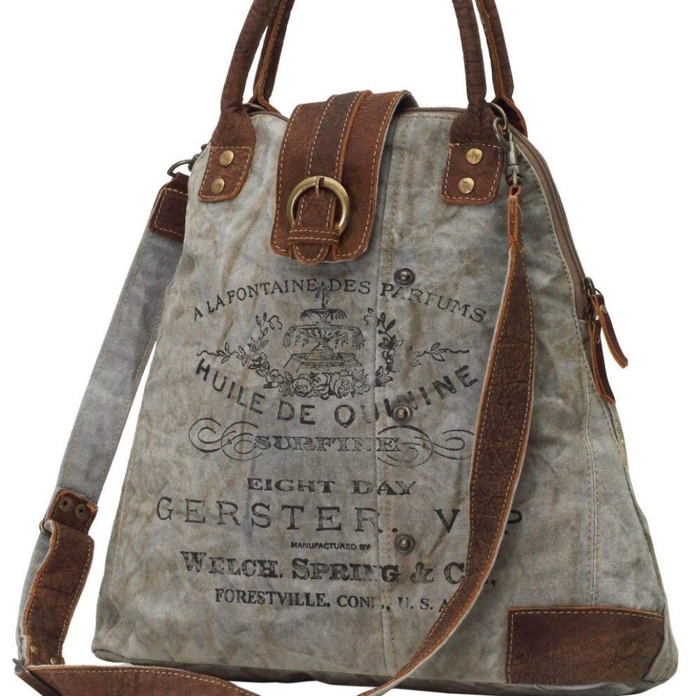 Myra Bag Upcycled Gerster Shoulder Bag Leather Canvas Accents Crossbody Strap